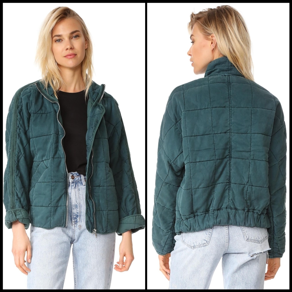 Free People Dolman Quilted Knit Jacket in Evergreen